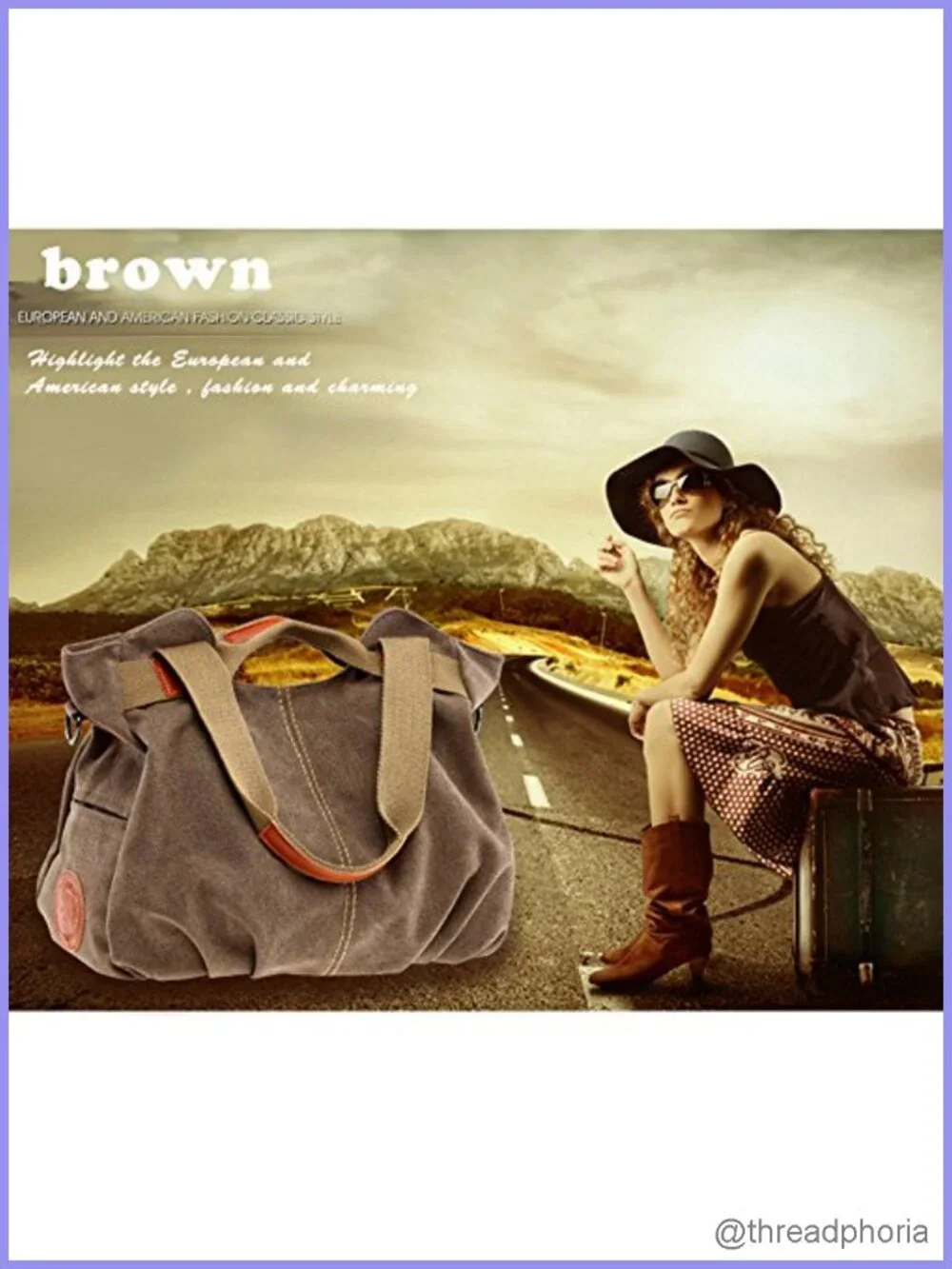 Vintage Hobo Canvas Shoulder Tote Bag with Adjustable Strap